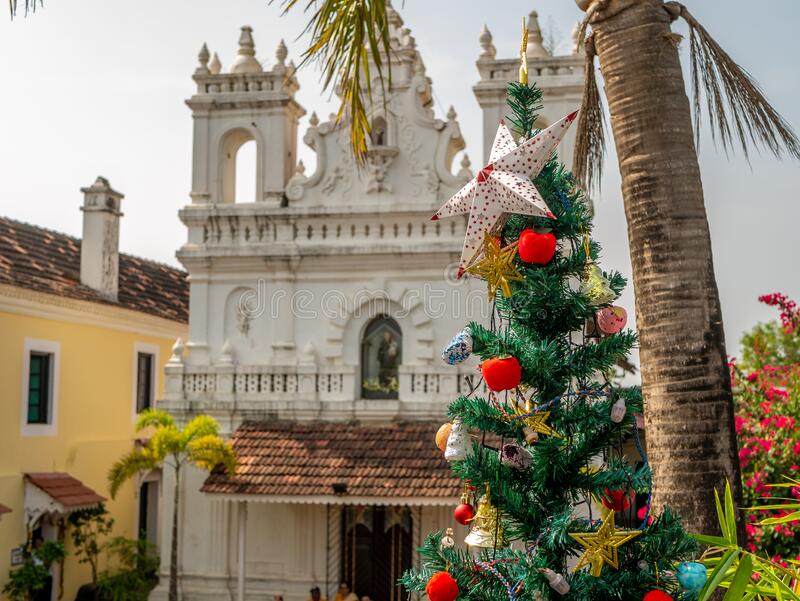 decorated-christmas-tree-backdrop-beautiful-church-goa-decorated-christmas-tree-backdrop-beautiful-church-175669826
